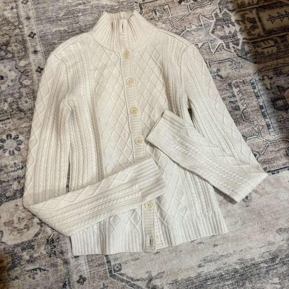 INHABIT Cashmere cable knit Long Sleeve Cardigan Size S cream
